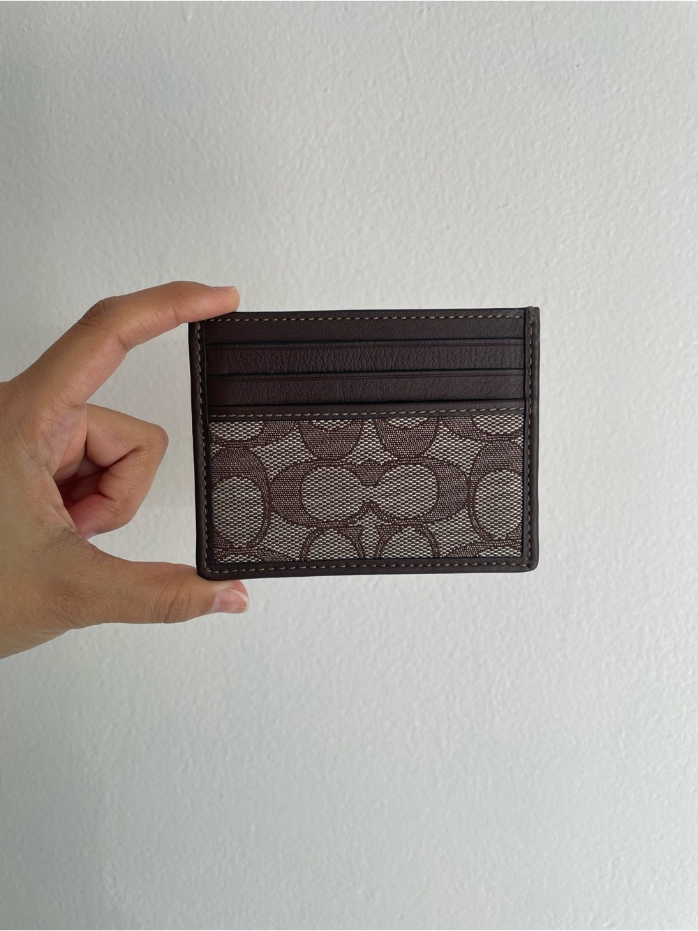 Coach Signature Canvas Slim Card Holder ID Wallet Brown